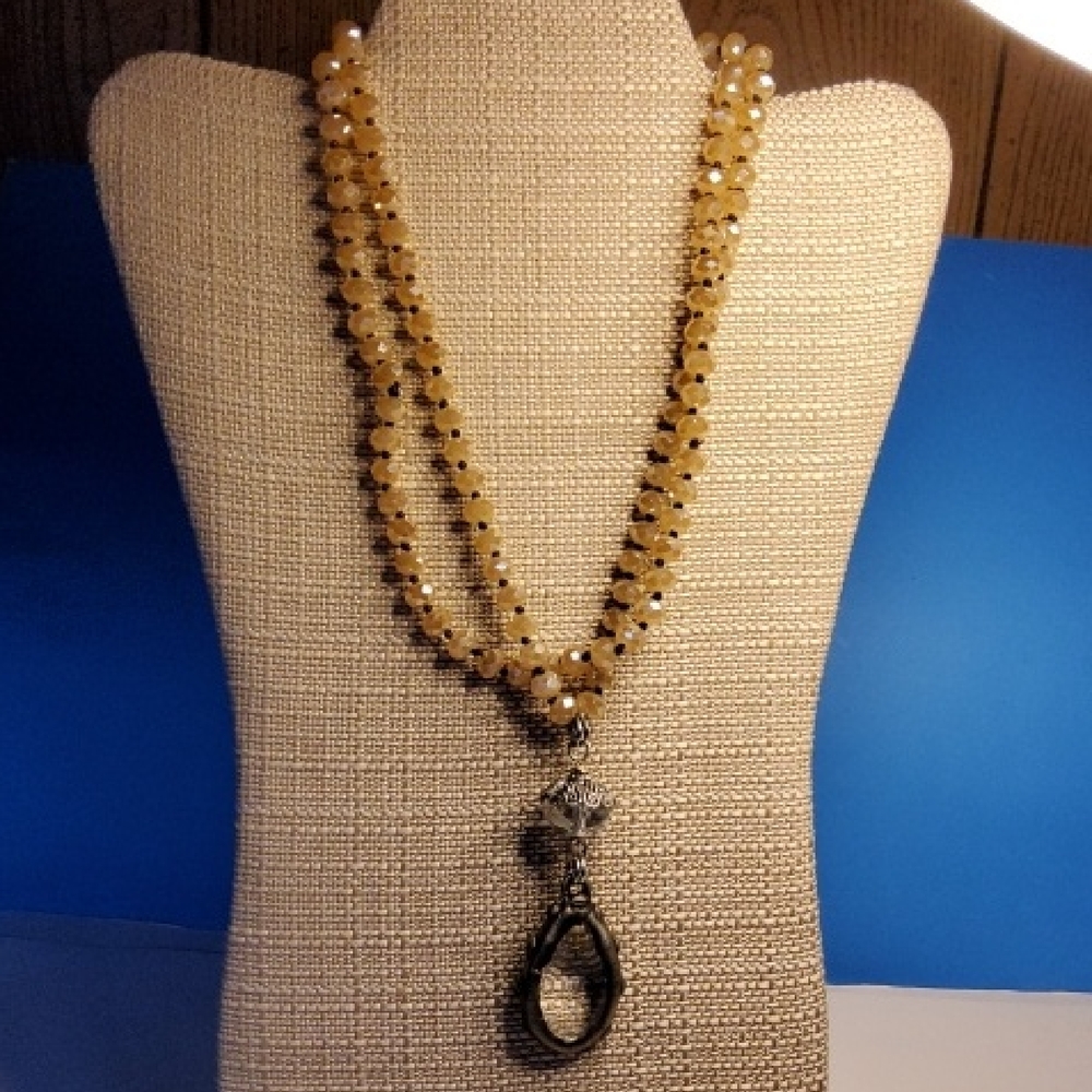 Boho Glass Necklace With Silver pendant.